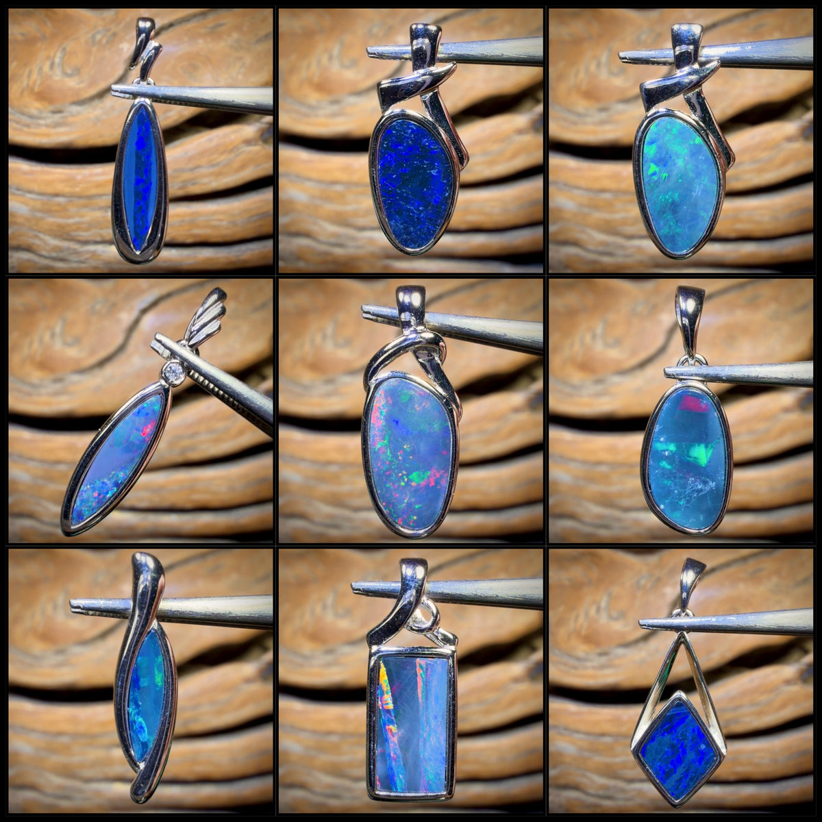 🔒Sterling Silver - WHOLESALE 9 PIECE PENDANT PARCEL. Australian Boulder Opal Doublet Jewellery