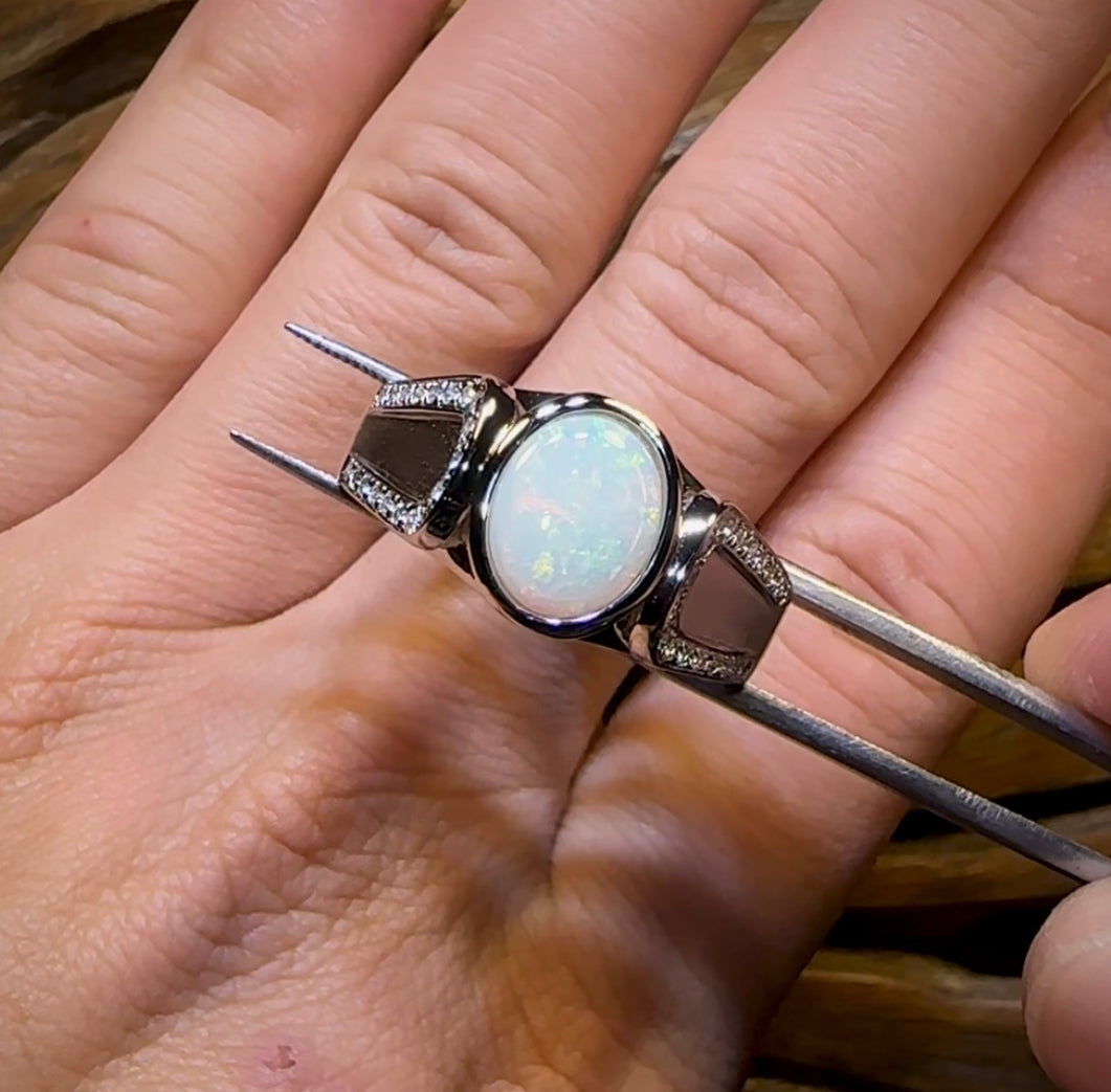 Sterling Silver - South Australian White Opal Ring - Opal Whisperers