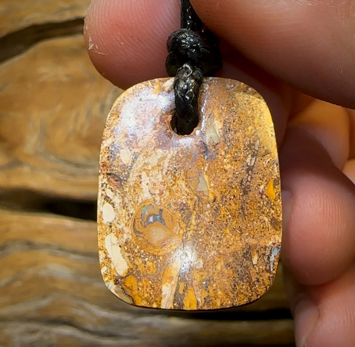 26 x 20mm - Drilled Boulder Opal Pendant w/ Eco Friendly Vegan Cord