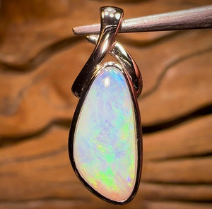 14k White Gold - Solid South Australian Crystal Opal Pendant