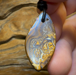 37 x 18mm - “Cave Art” Drilled Australian Top Tribal Boulder Opal Necklace Picture Stone