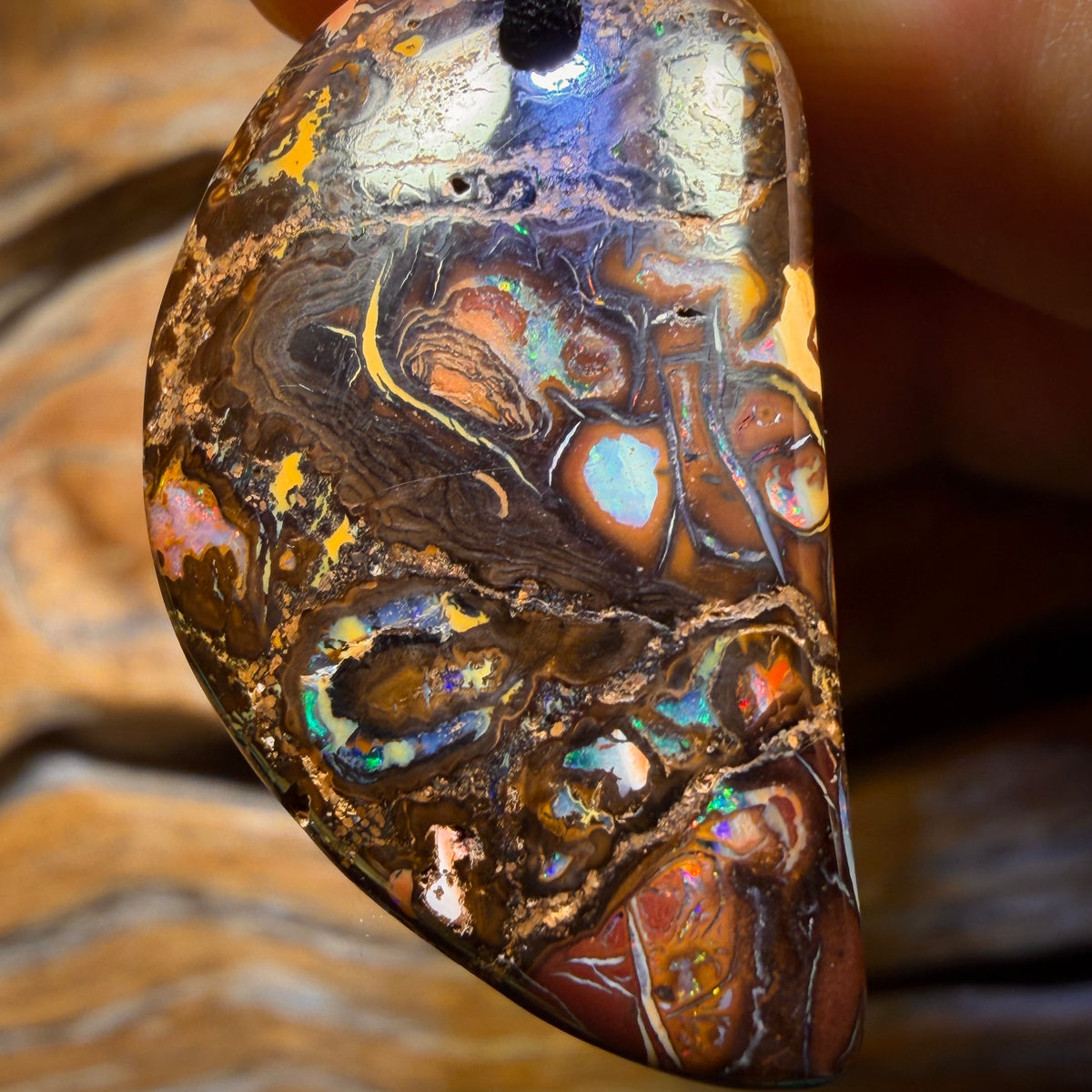 32 x 19mm - Drilled Cool Tribal Queensland Boulder Opal Necklace