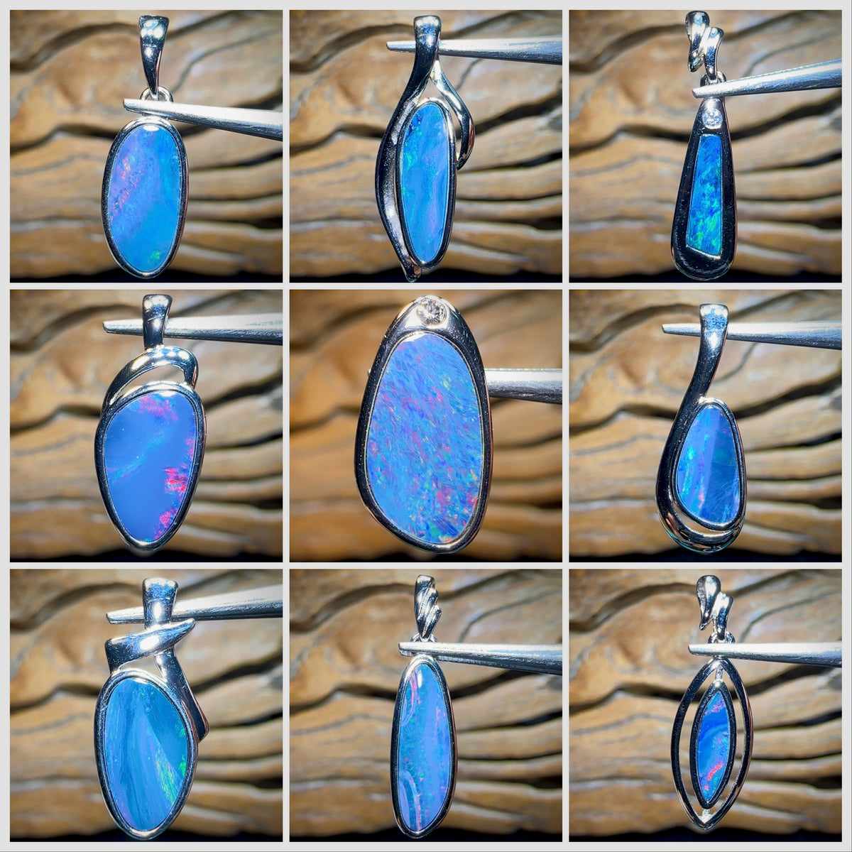 FIRST PICK ADVANCE PRESALE BUY NOW AND SAVE PICTURES EXAMPLE ONLY 
Sterling Silver - WHOLESALE 9 PIECE PARCEL of Australian Boulder Opal Doublet Pendants - Opal Whisperers