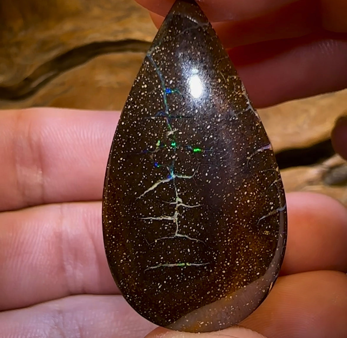 43.4cts - “Opal Web Tear Drops” Australian Boulder Opal Pair - Opal Whisperers