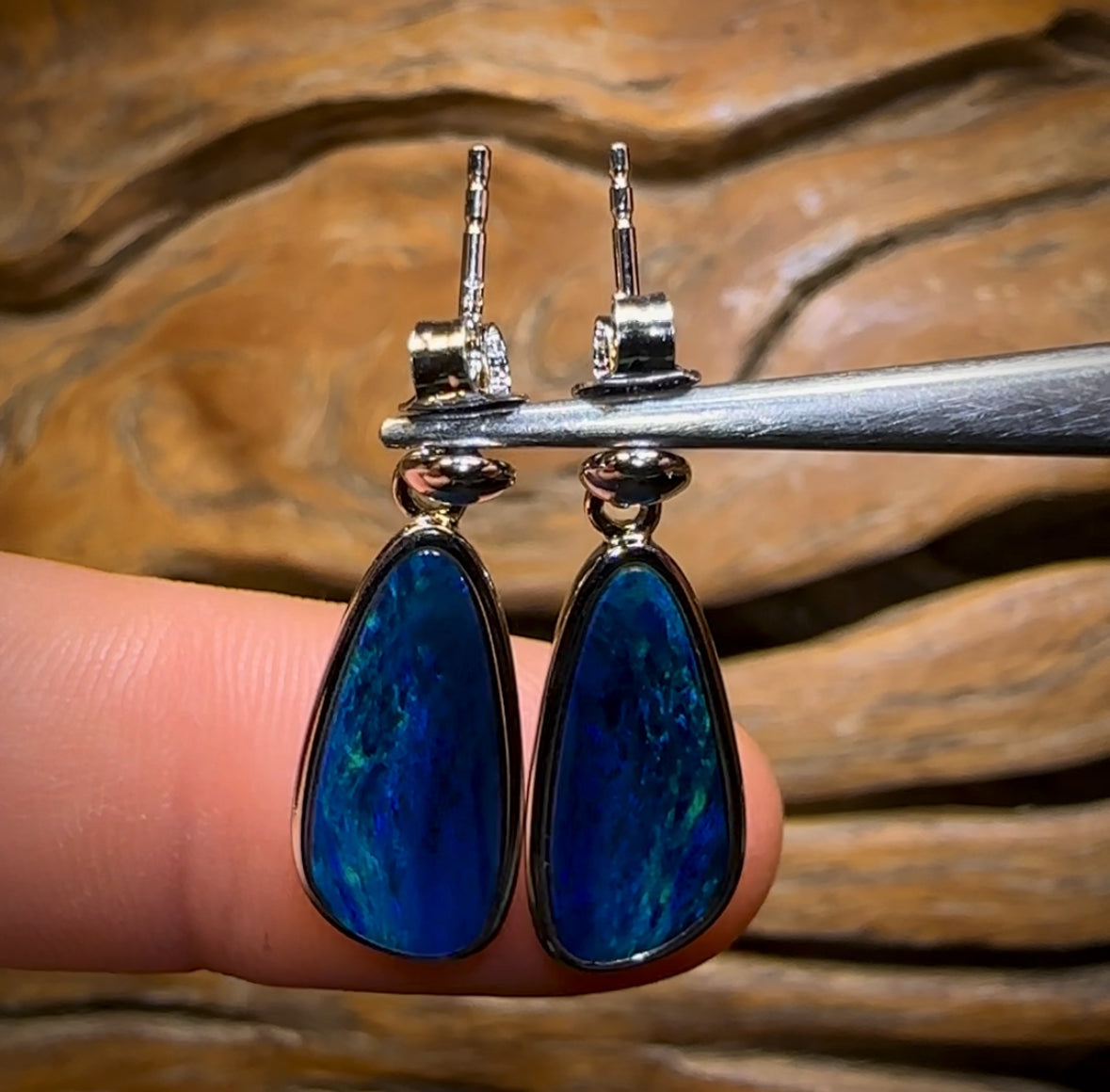 Sterling Silver - Australian Boulder Opal Doublet Drop Stud Earrings