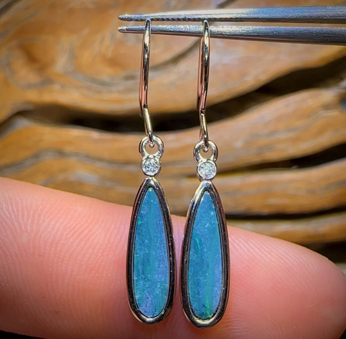 🔨 AUCTION 🔨 Sterling Silver - Australian Boulder Opal Doublet Hook Earrings
