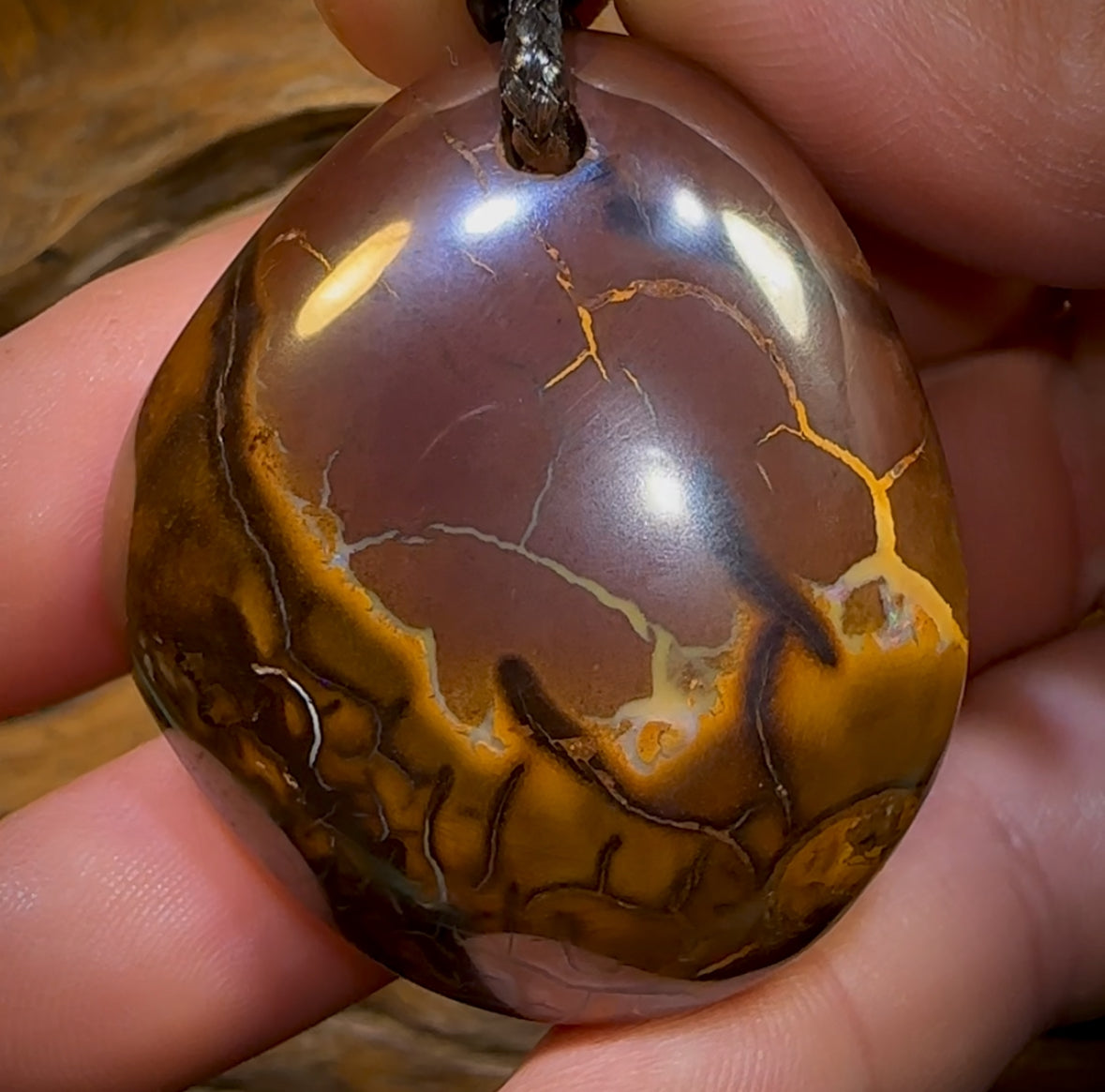 43 x 37mm - Drilled Boulder Opal Pendant w/ Eco Friendly Vegan Cord