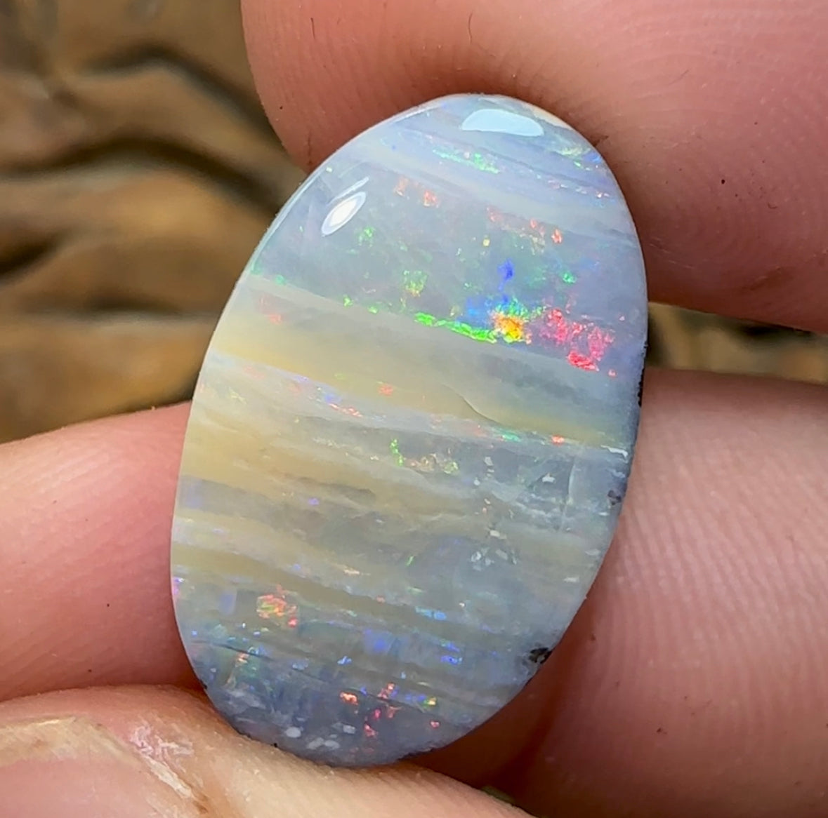 16.1cts - “Rings of Saturn” Solid Natural Boulder Opal with picture stone striations - Opal Whisperers