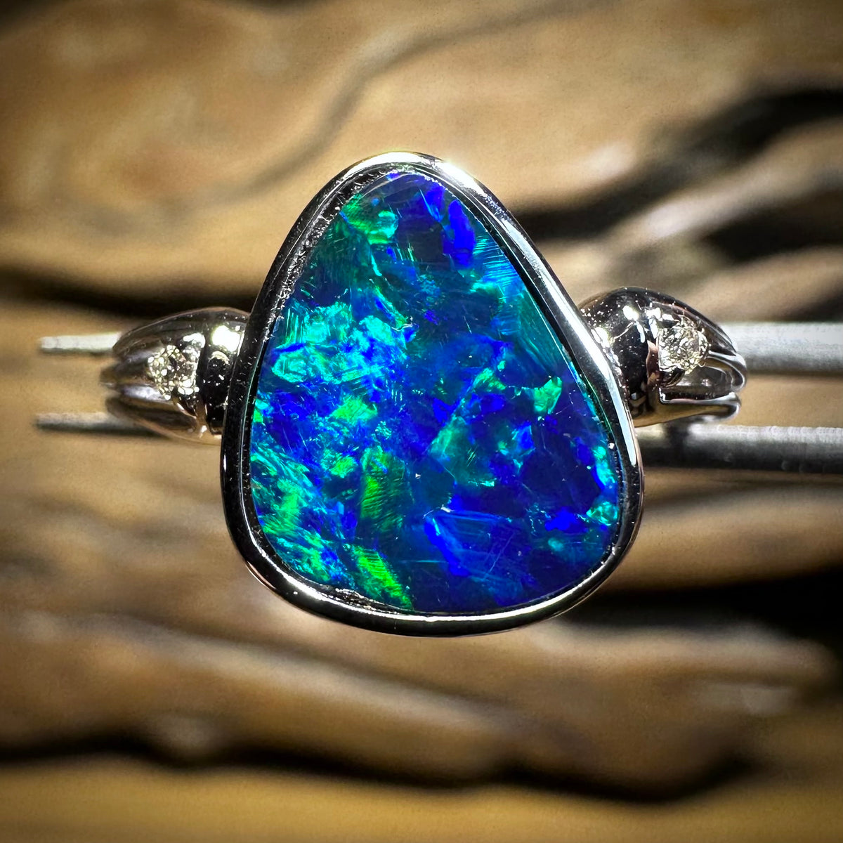 14k W.Gold-Highest Quality Opal doublet Diamonds Ring - Opal Whisperers