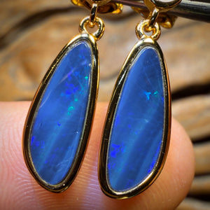 Sterling Silver Gold Plated  - Australian Boulder Opal Doublet Drop Stud Earrings