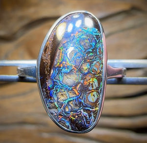 Sterling Silver - Solid Australian Tribal Boulder Opal Ring - Opal Whisperers