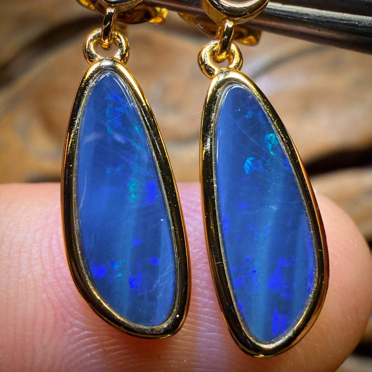 Sterling Silver Gold Plated  - Australian Boulder Opal Doublet Drop Stud Earrings