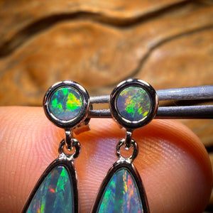 WoW! One Off Sterling Silver - Australian Boulder Opal Doublet Drop Stud Earrings