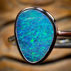 Sterling Silver - Queensland Boulder Opal Doublet Ring Scandinavian Aka Ice Blue