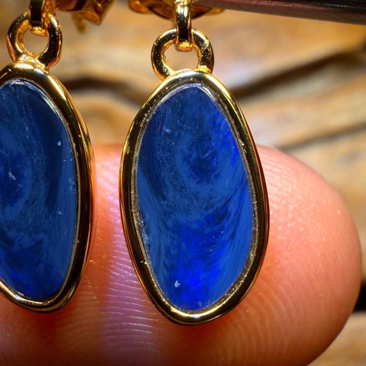 Sterling Silver Gold Plated - Australian Boulder Opal Doublet Drop Stud Earrings