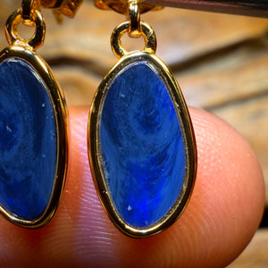 Sterling Silver Gold Plated - Australian Boulder Opal Doublet Drop Stud Earrings