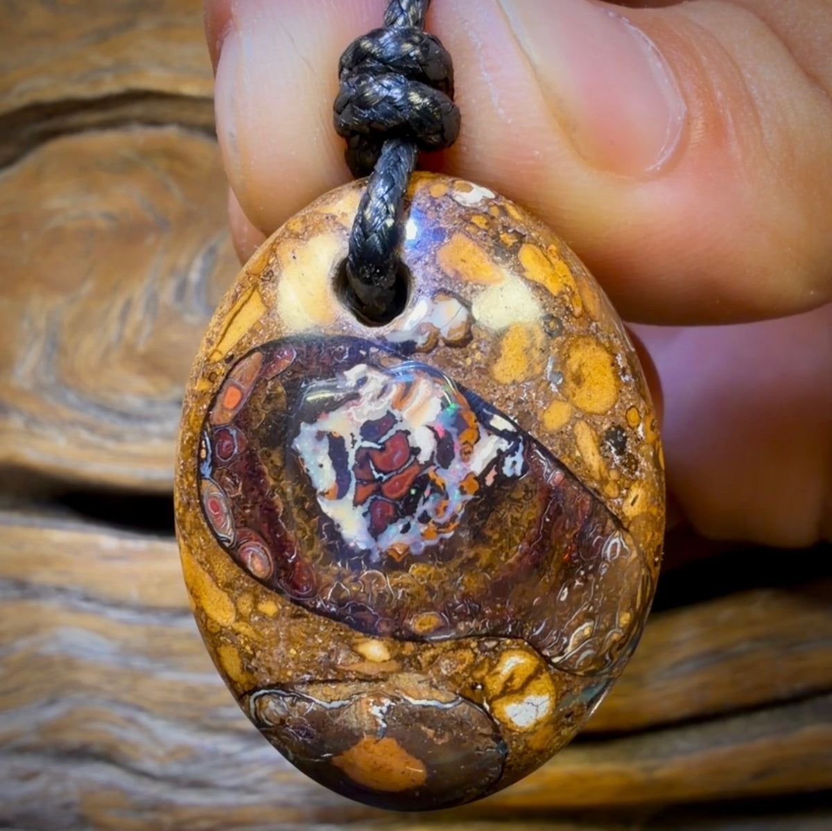 37 x 28mm - Drilled Boulder Opal Pendant w/ Eco Friendly Vegan Cord
