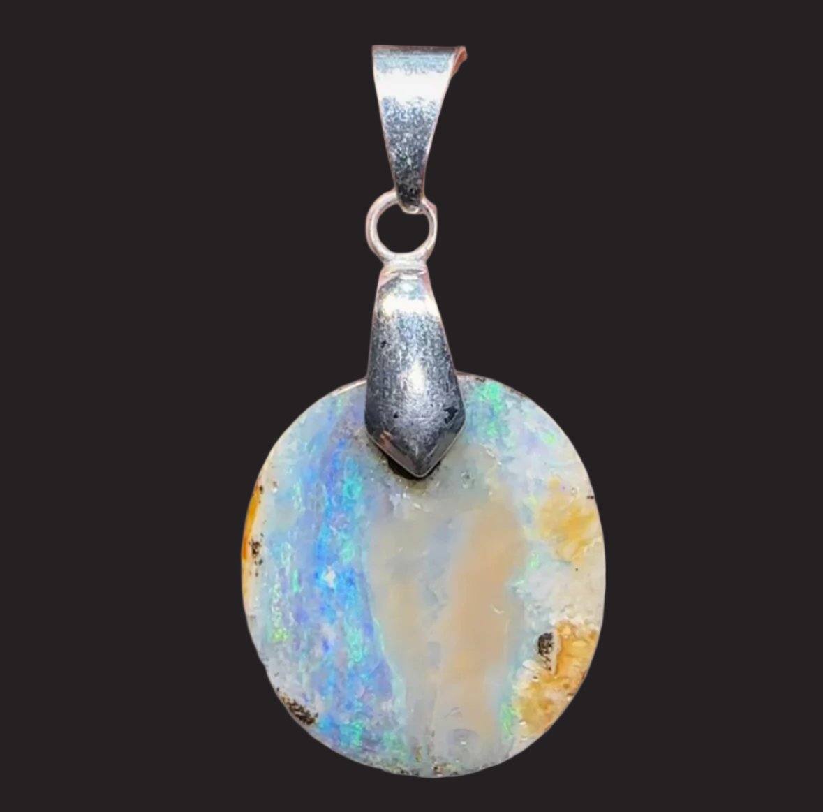 Sterling Silver - Australian Boulder Opal Drilled Pendant - Opal Whisperers