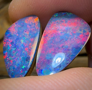 9.8cts - Top Full Face Pink Red Australian Boulder Opal Doublet Pair