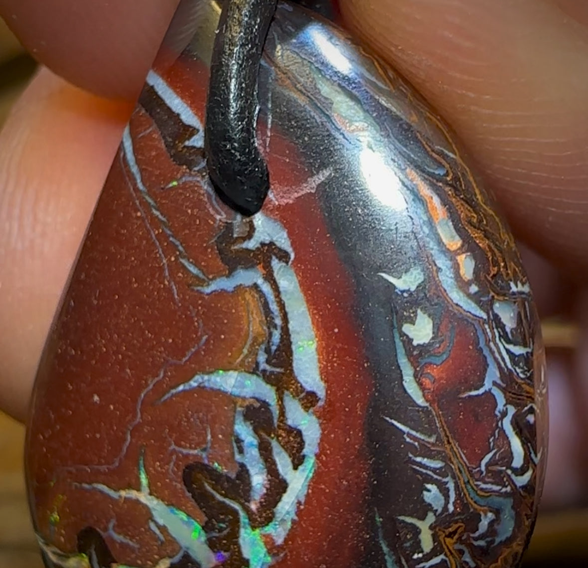 28 x 20mm - “Man in the Moon” Drilled Tribal Australian Boulder Opal Necklace