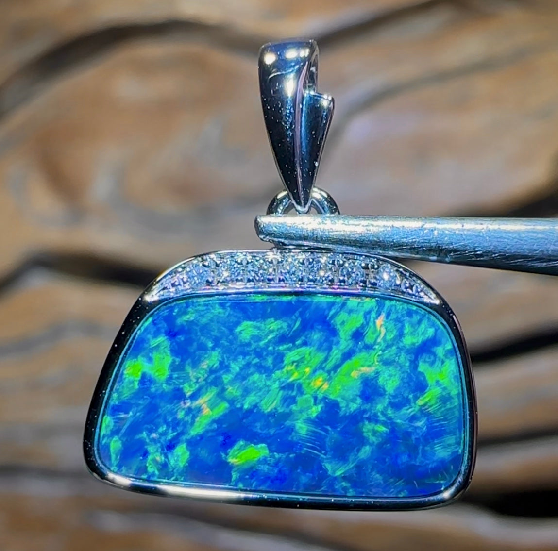 14k White Gold - Queensland Boulder Opal Doublet Pendant - Opal Whisperers