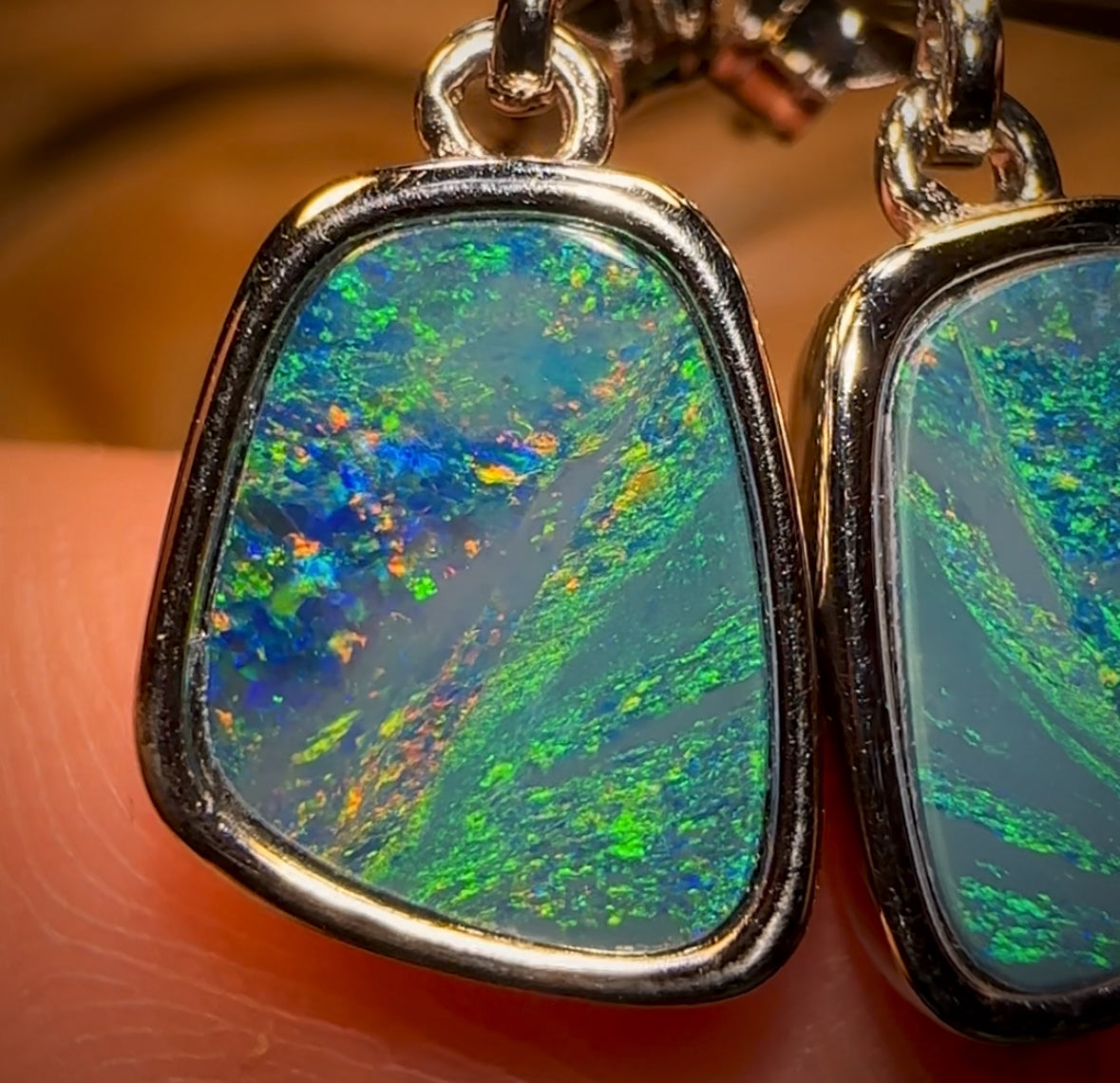 Sterling Silver - Australian Boulder Opal Doublet Drop Stud Earrings