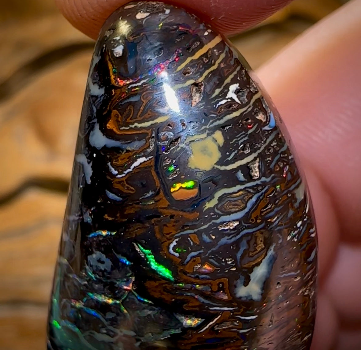 62.8cts - Queensland Black Tribal Koroit Nut. Dark Ironstone Opal - Opal Whisperers