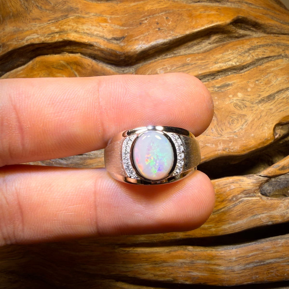 Sterling Silver - UNISEX South Australian White Opal Ring