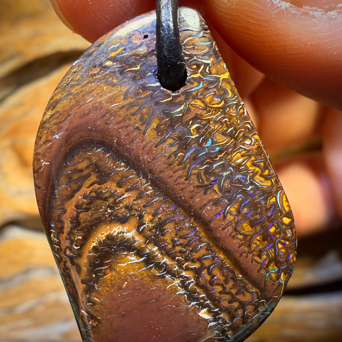 Bargain Card! 30 x 21mm - Drilled Tribal Queensland Boulder Opal Necklace