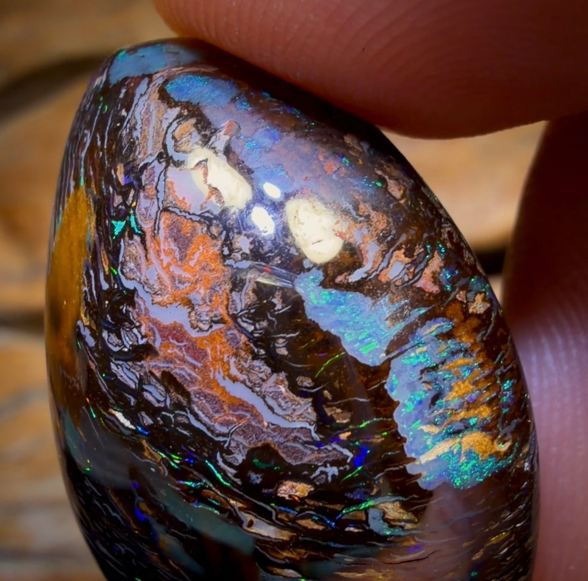 77.5cts - Wow Electric Tribal Australian Boulder Opal from Koroit Eye Kernal Reverse