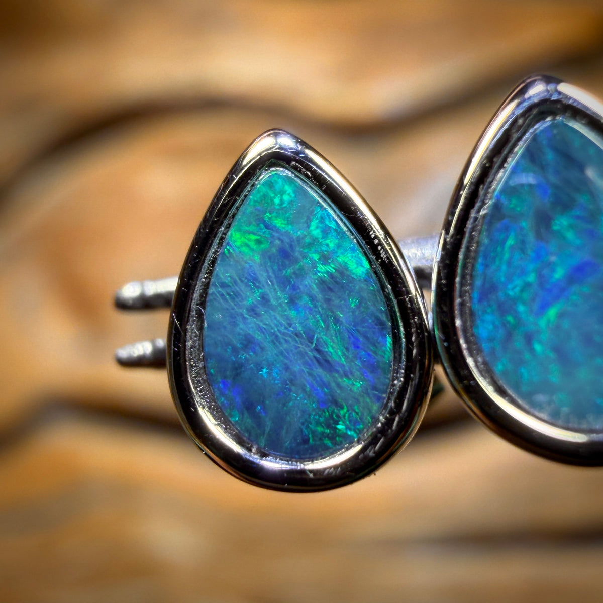 REDUCED Sterling Silver - Australian Boulder Opal Doublet Stud Earrings