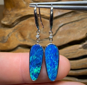 9k White Gold - Australian Boulder Opal Doublet Hook Earrings. - Opal Whisperers