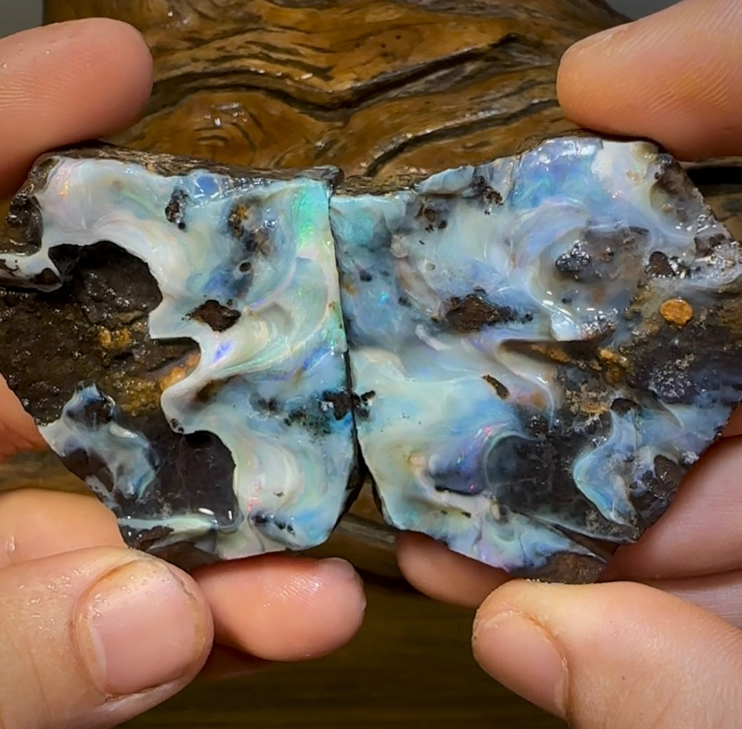 95g - QLD Boulder Opal Rough Specimen Split - Opal Whisperers