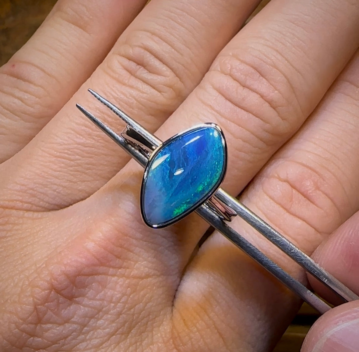 Pipì Shell Sterling Silver - Queensland Boulder Opal Doublet Ring - Opal Whisperers