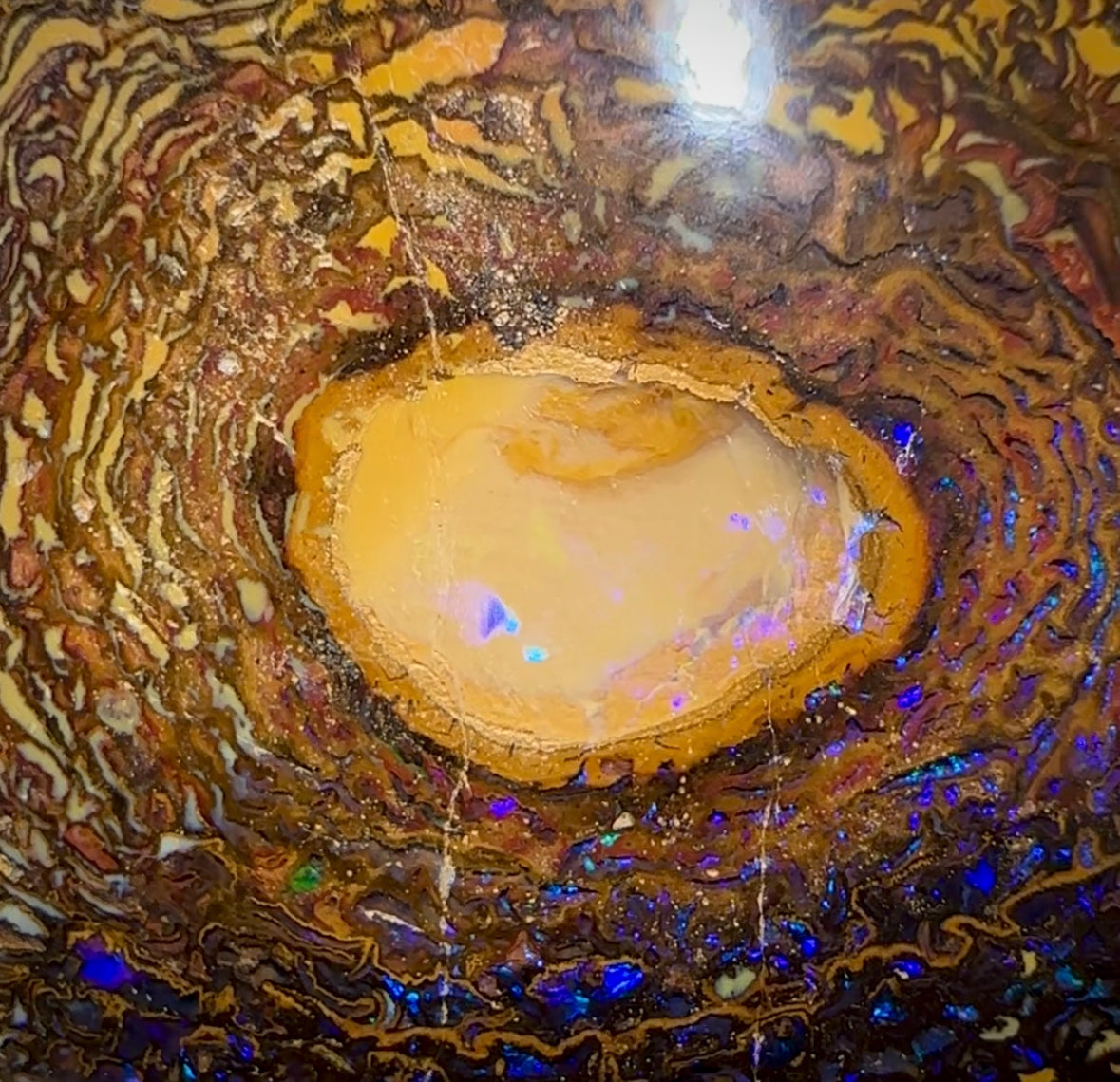 128.7cts - Yowah Nut Opal. Tribal Framed Crystal Centre Amazing Pattern - Opal Whisperers