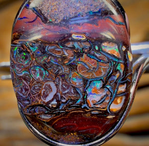 Sterling Silber - Ring aus massivem Tribal Boulder Opal