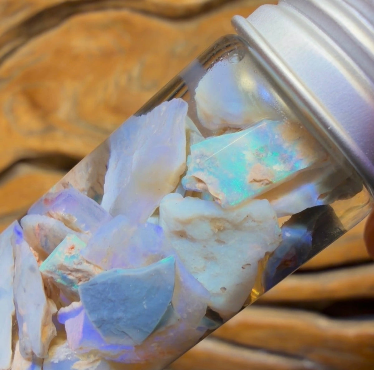 62cts - Rare Mintabie Rough Opal Vial. South Australian Opal