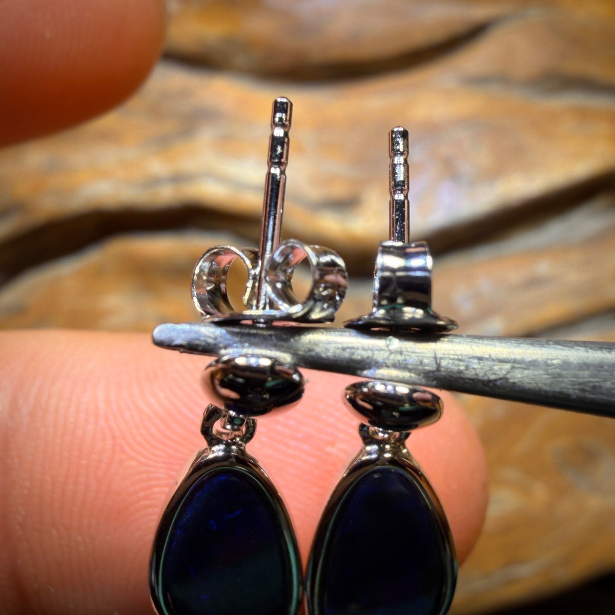 Wild Card! Sterling Silver - Australian Boulder Opal Doublet Drop Stud Earrings