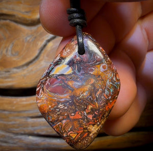 34 x 23mm - Drilled Tribal Queensland Tribal Boulder Opal Necklace