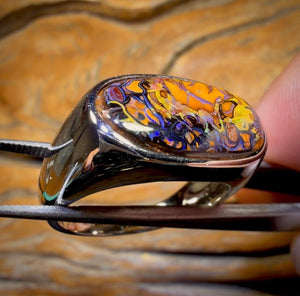 Sterling Silber - Ring aus massivem Tribal Boulder Opal, Unisex