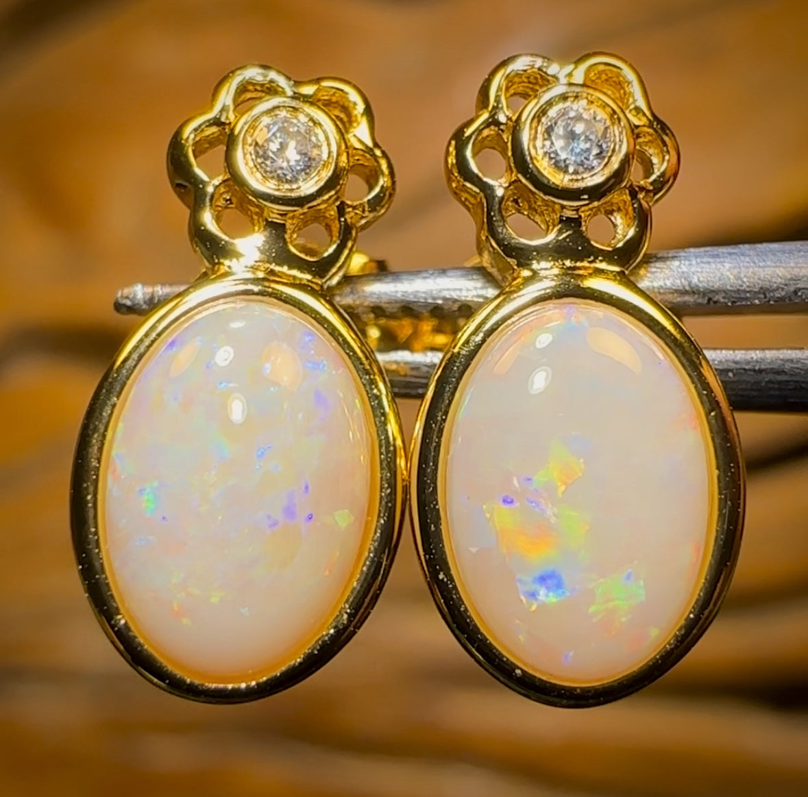 Sterling Silver - South Australian White Opal Stud Earrings