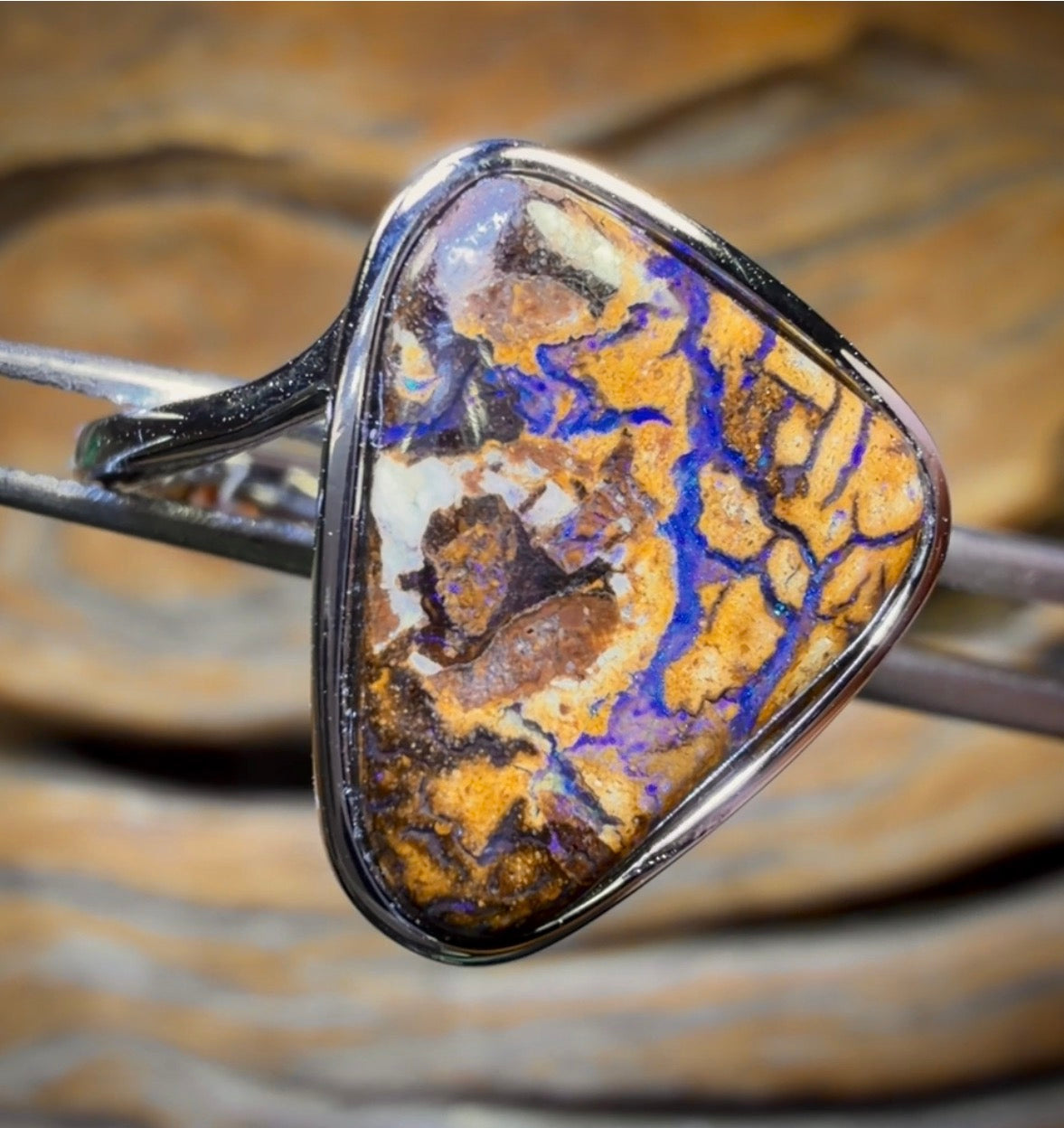 Sterling Silver - Solid Tribal Boulder Opal Ring