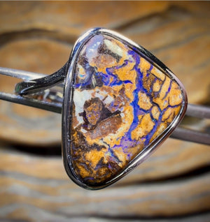 Sterling Silver - Solid Tribal Boulder Opal Ring