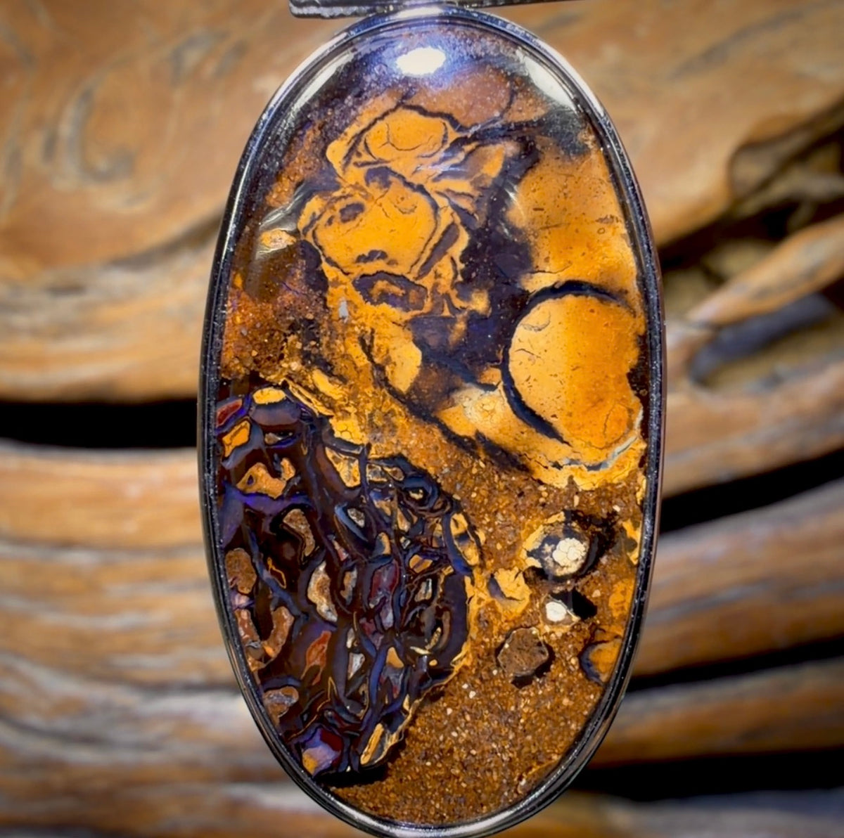 Sterling Silver - Solid Tribal Boulder Opal Pendant UNISEX