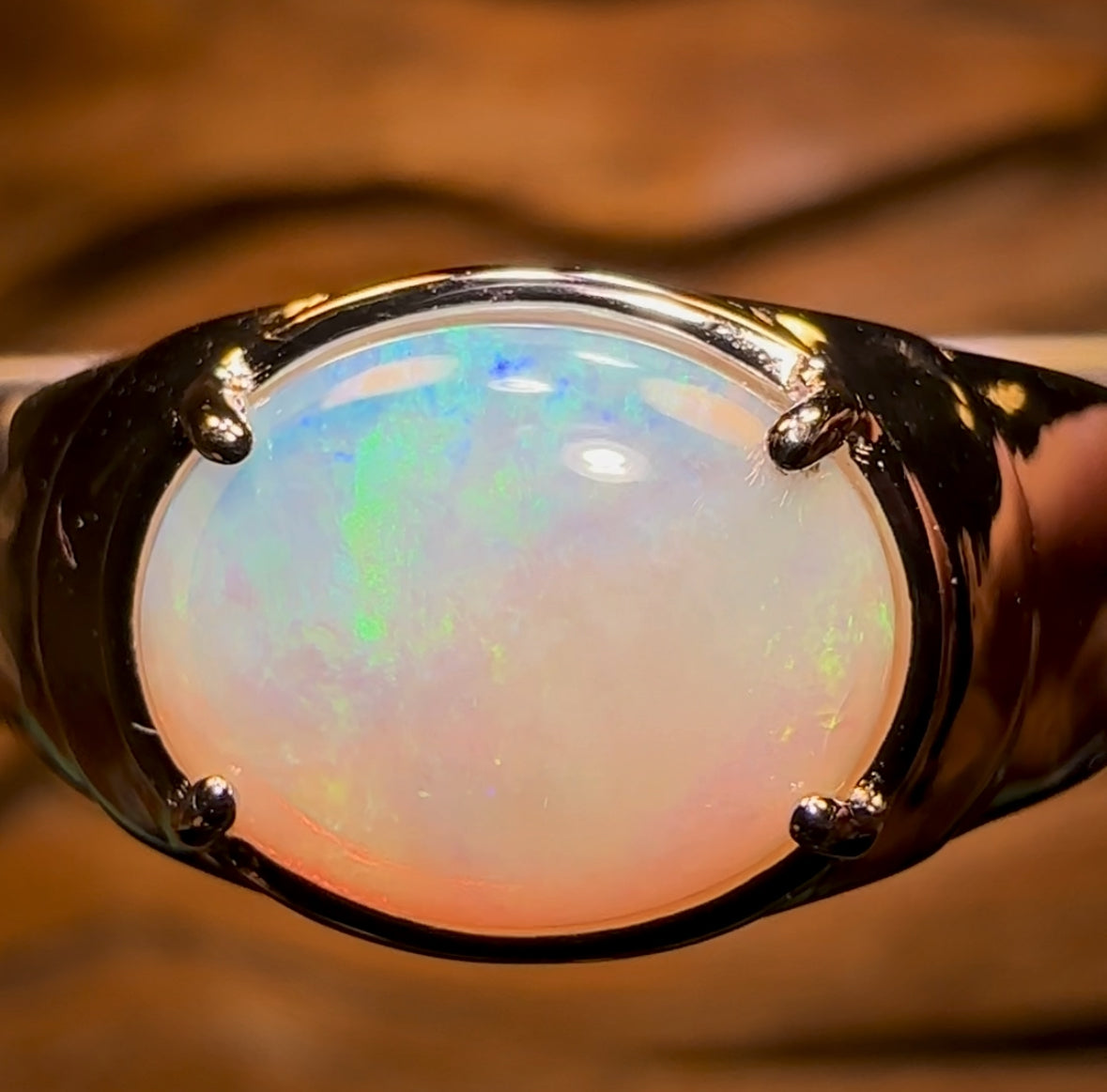 Sterling Silver - UNISEX Large South Australian Crystal SOLID Opal Ring