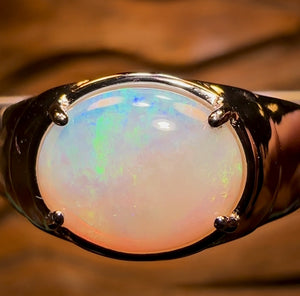 Sterling Silver - UNISEX Large South Australian Crystal SOLID Opal Ring