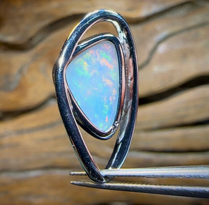 Sterling Silver - Solid South Australian Crystal Opal Pendant. Large Quality Opal