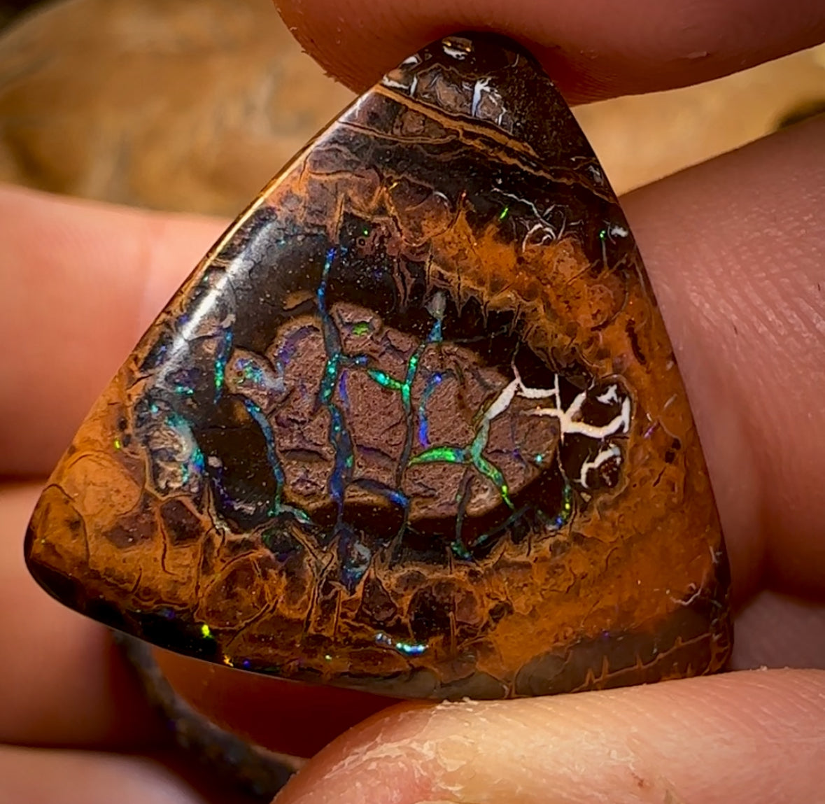 58.1cts - Rare Yowah Nut Opal Parcel. Tribal Pattern Matching Trio In Unique Orange Iron Stone