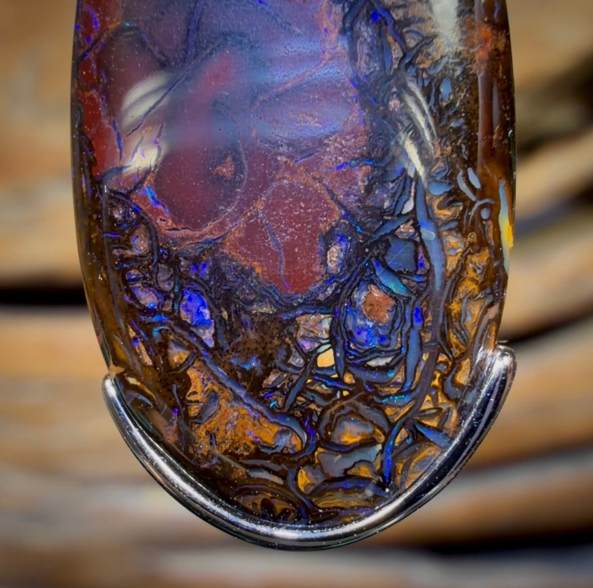 Sterling Silver - Solid Tribal Boulder Opal Pendant UNISEX