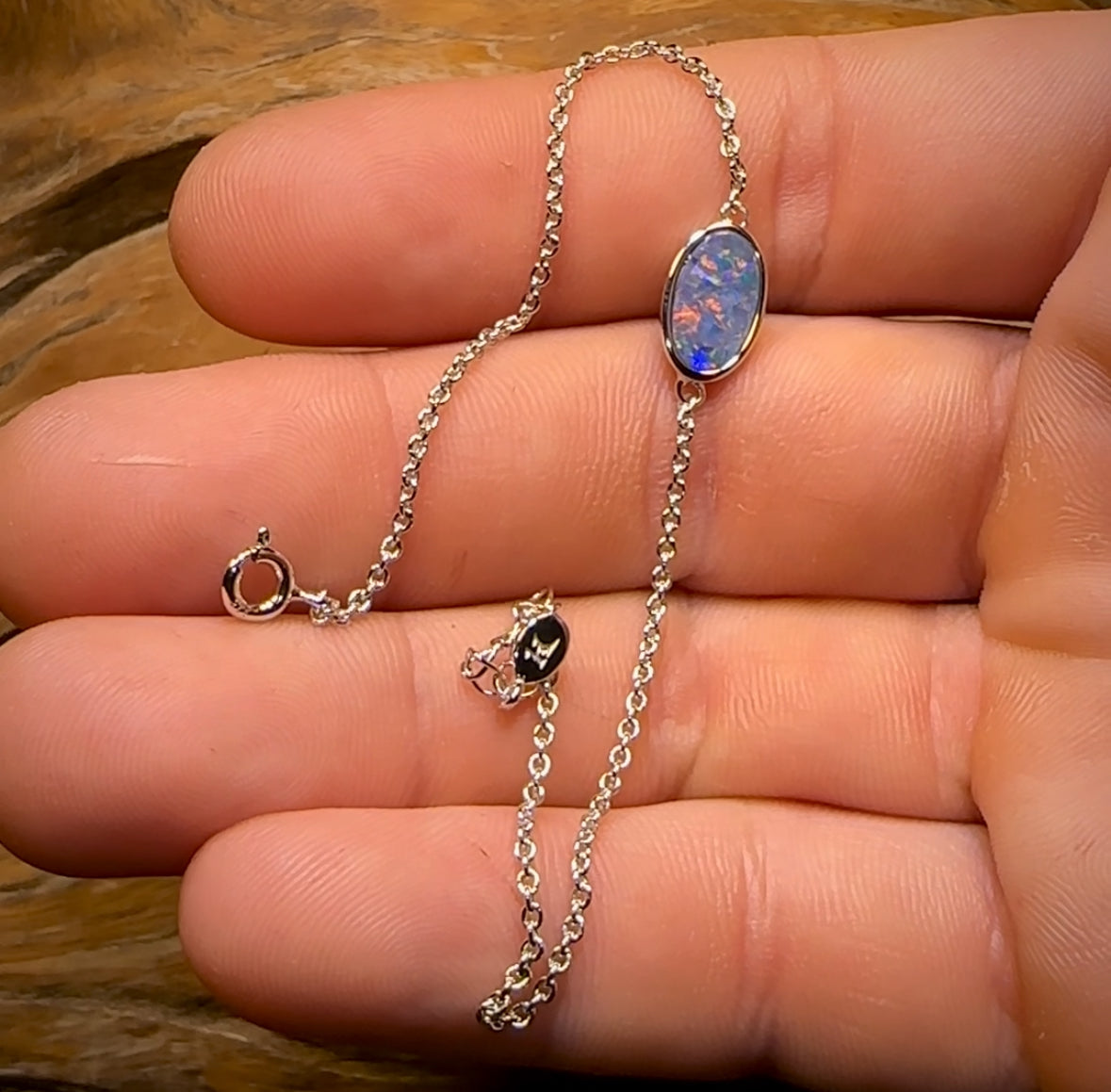 Sterling Silver - Australian Boulder Doublet Opal Bracelet